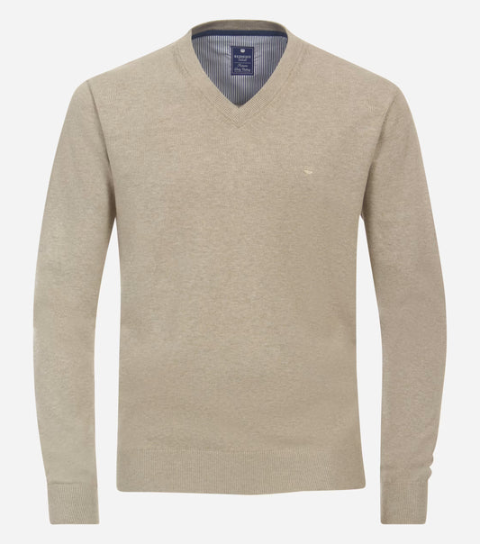 V-Hals Beige Bomullströja